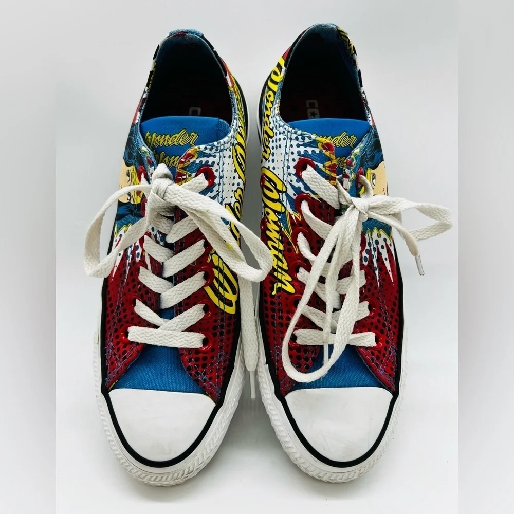 Converse Wonder Woman Red and Blue Sneakers Classic Canvas Style Size 4.5